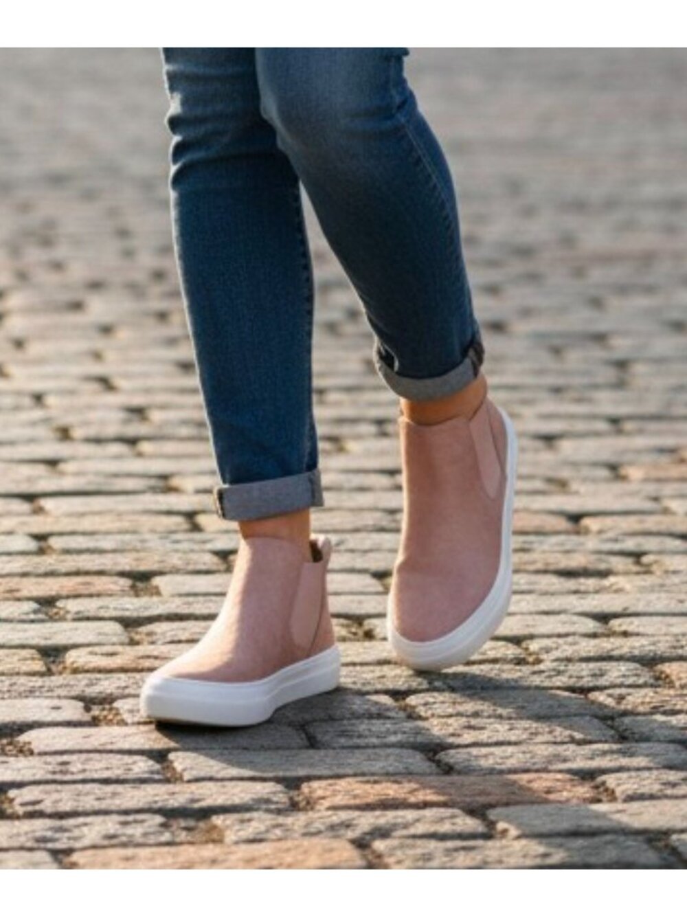 Blush Nubuck Slip-On Platform Sneakers With Elastic Side Panels & White Soles Fo - Picture 10 of 14